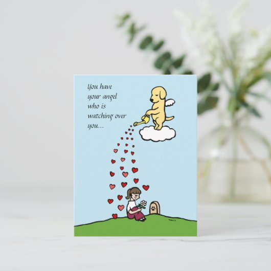 Gele Labrador Engel met Liefde Briefkaart (Staand voorkant)