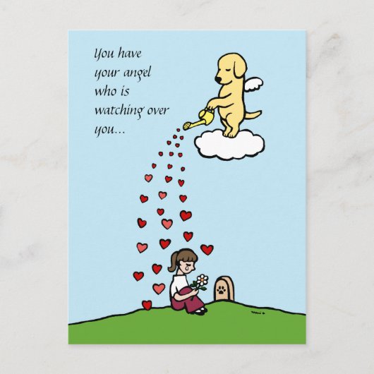 Gele Labrador Engel met Liefde Briefkaart (Voorkant)