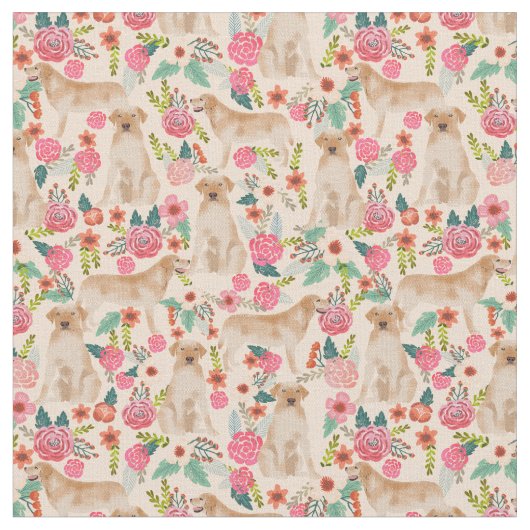 Gele labrador floral design peach stof (Close Up)