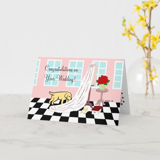 Gele Labrador Gefeliciteerd met je bruiloft Kaart (Gele Bloem)