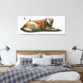 Gele labrador gemengde Breed Dog Canvas afdrukken (Insitu (Slaapkamer))