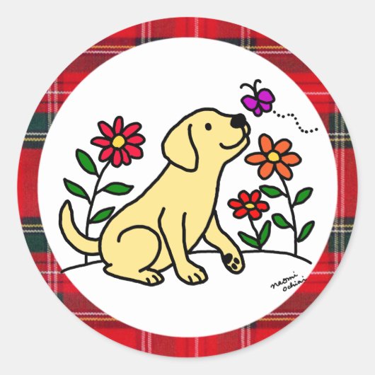 Gele Labrador & Groen met Hart Ronde Sticker (Voorkant)