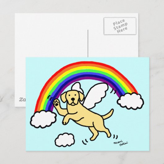 gele Labrador Guardian Angel (regenboogbrug) Briefkaart (Voorkant / Achterkant)