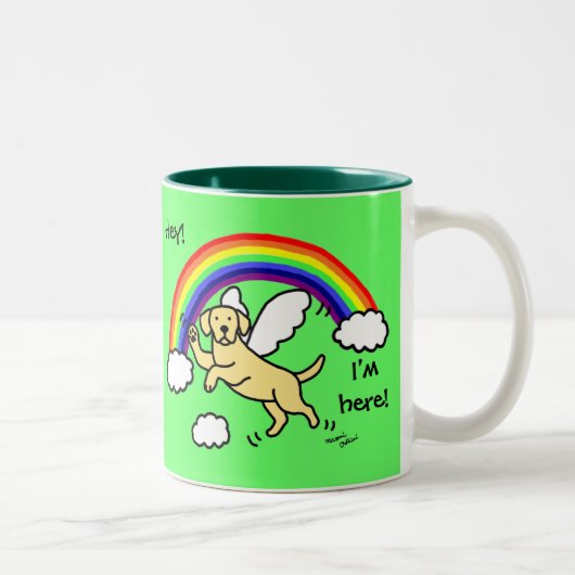 gele Labrador Guardian Angel (regenboogbrug) Tweekleurige Koffiemok (Rechts)