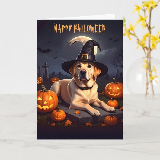 Gele Labrador Halloween Kaart (Gele Bloem)