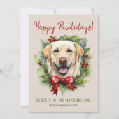 Gele Labrador Hond Kerstmis Gelukkige Pawholidays Feestdagenkaart (Voorkant)