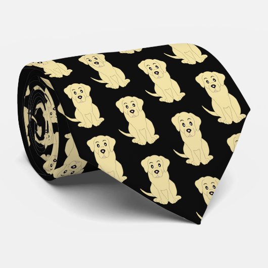 Gele Labrador Hond Ontwerp Stropdas (Opgerold)