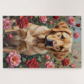 Gele Labrador Hond Valentijnsdag Rozenveld Legpuzzel (Horizontaal)
