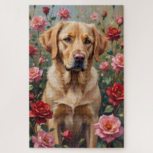 Gele Labrador Hond Valentijnsdag Rozenveld Legpuzzel (Verticaal)