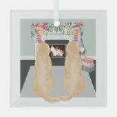 Gele labrador-honden in de kersthapscène glas ornament (Voorkant)