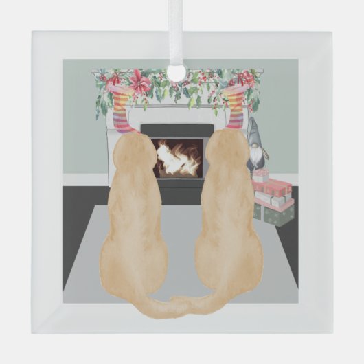 Gele labrador-honden in de kersthapscène glas ornament (Voorkant)