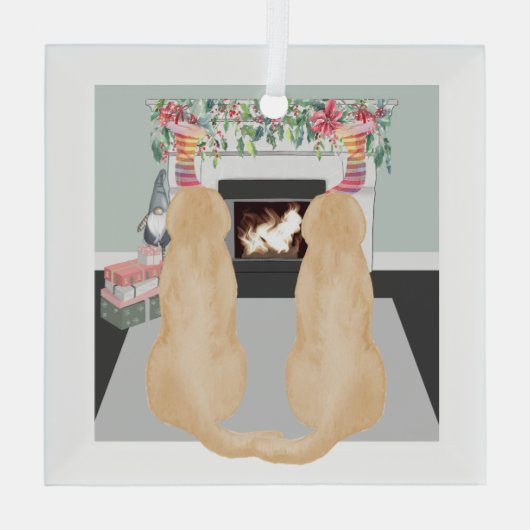 Gele labrador-honden in de kersthapscène glas ornament (Achterkant)