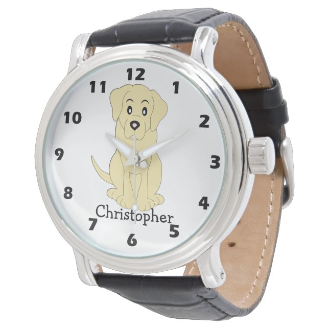 Gele Labrador hondenontwerp gepersonaliseerd Horloge (Gekanteld)