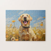 Gele labrador in bloemen legpuzzel (Horizontaal)