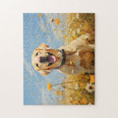Gele labrador in bloemen legpuzzel (Verticaal)
