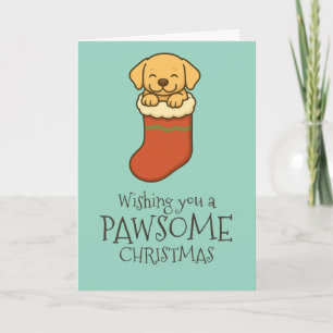 Gele Labrador in Kous Kerstmis Feestdagen Kaart