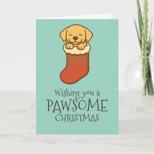 Gele Labrador in Kous Kerstmis Feestdagen Kaart (Voorkant)