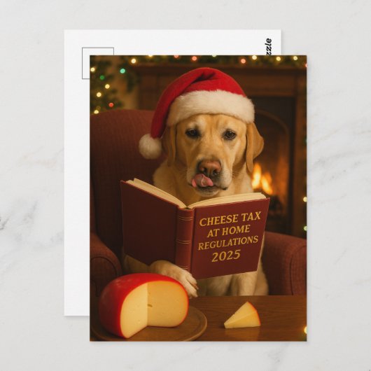 Gele Labrador 'Kaas Belasting' Kerstkaart Briefkaart (Voorkant / Achterkant)