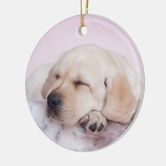Gele labrador-kapper keramisch ornament (Links)