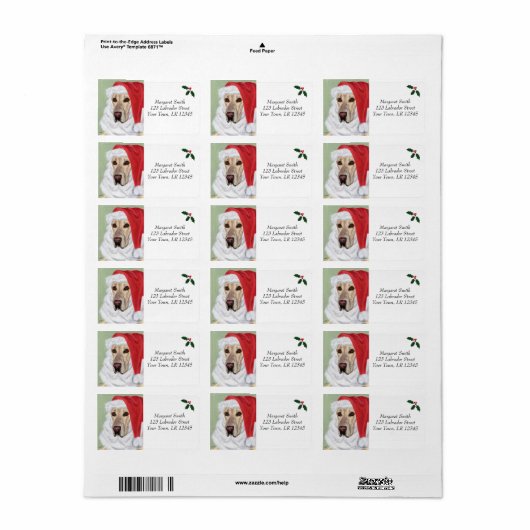 Gele Labrador Kerst Adresetiketten Etiket (Full Sheet)