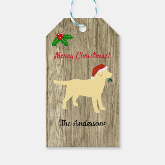 Gele labrador KerstEvergreen Santa Hat Cadeaulabel (Voorkant)
