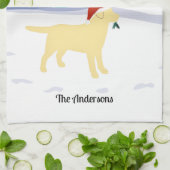 Gele labrador KerstEvergreen Santa Hat Theedoek (Gevouwen)