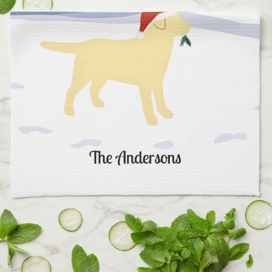 Gele labrador KerstEvergreen Santa Hat Theedoek (Gevouwen)