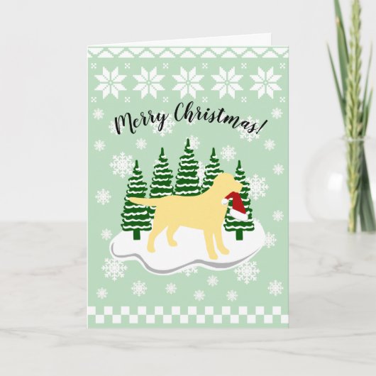 Gele labrador KerstEvergreen Snowflakes Feestdagen Kaart (Voorkant)