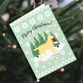 Gele labrador KerstEvergreen Snowflakes Feestdagen Kaart