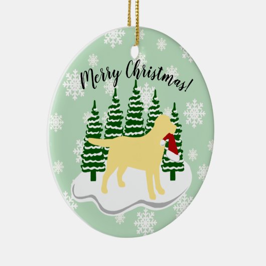 Gele labrador KerstEvergreen Snowflakes Keramisch Ornament (Rechts)