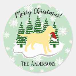 Gele labrador KerstEvergreen Snowflakes Ronde Sticker