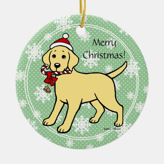 Gele labrador kerstkerstkerstkerstkerstkerstkersth keramisch ornament (Voorkant)