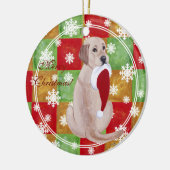 Gele labrador kerstkerstkerstkerstkerstman met sne keramisch ornament (Links)
