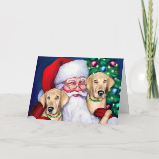 gele labrador kerstkerstkerstkerstkerstmanlabels feestdagen kaart (Voorkant)