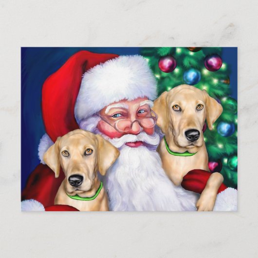 gele labrador kerstkerstkerstkerstkerstmanlabels feestdagenkaart (Voorkant)