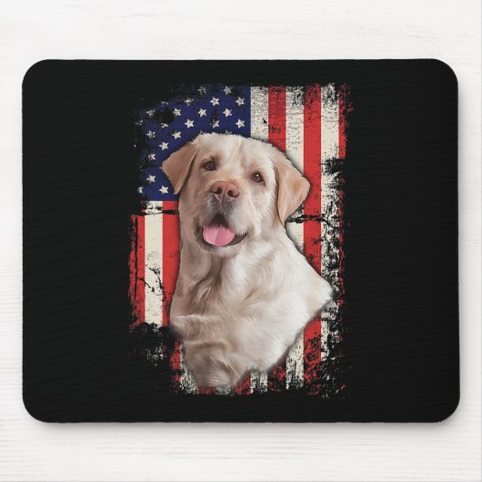 Gele Labrador Labs Patriotic American Flag Dog 4 Muismat (Voorkant)