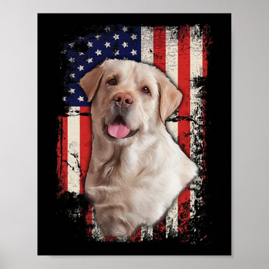 Gele Labrador Labs Patriotic American Flag Dog 4 Poster (Voorkant)
