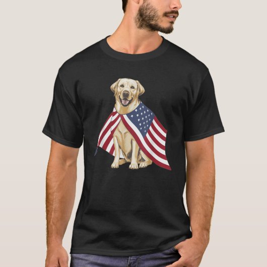 Gele Labrador Labs Patriotic American Flag Dog 4 T-shirt (Voorkant)
