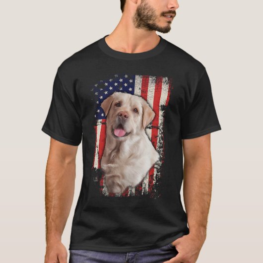 Gele Labrador Labs Patriotic American Flag Dog 4 T-shirt (Voorkant)