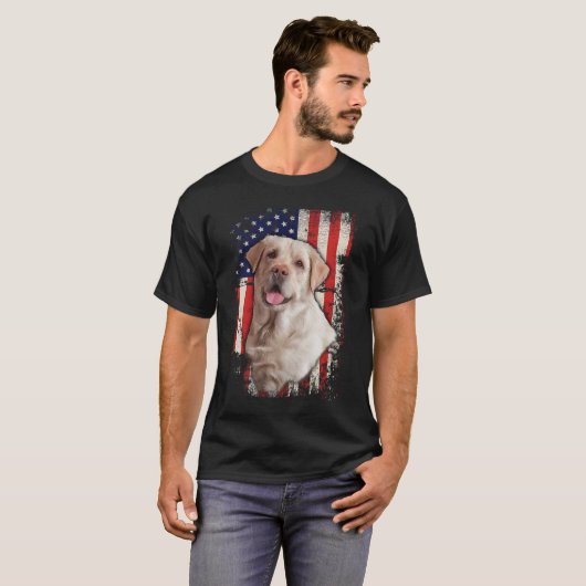 Gele Labrador Labs Patriotic American Flag Dog 4 T-shirt (Voorkant volledig)