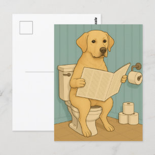Gele labrador lezen krant op het toilet briefkaart