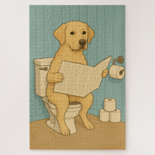 Gele labrador lezen krant op het toilet legpuzzel