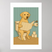 Gele labrador lezen krant op het toilet poster (Voorkant)