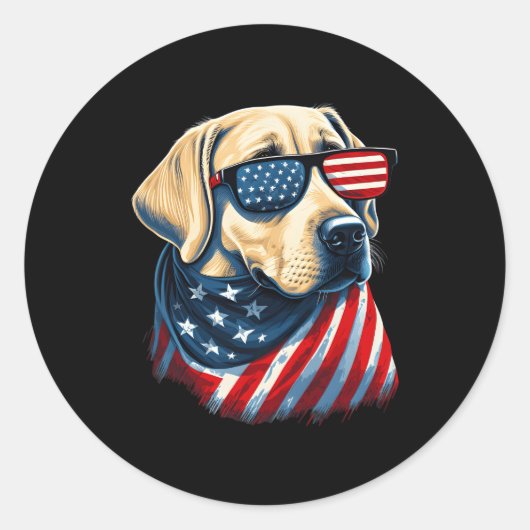 Gele Labrador met Amerikaanse vlag Patriottische U Ronde Sticker (Voorkant)