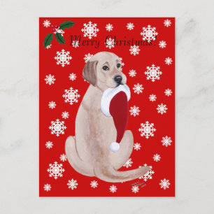 Gele labrador met Santa Hat sneeuwvlok Feestdagenkaart
