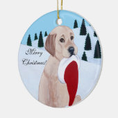 Gele labrador met Santa Hat Snowflake Keramisch Ornament (Links)