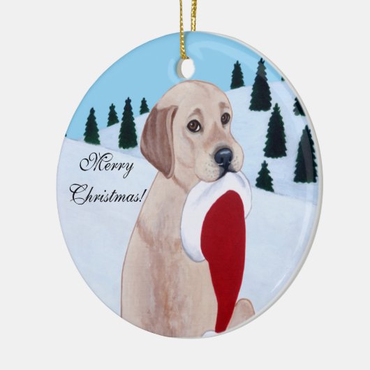 Gele labrador met Santa Hat Snowflake Keramisch Ornament (Links)