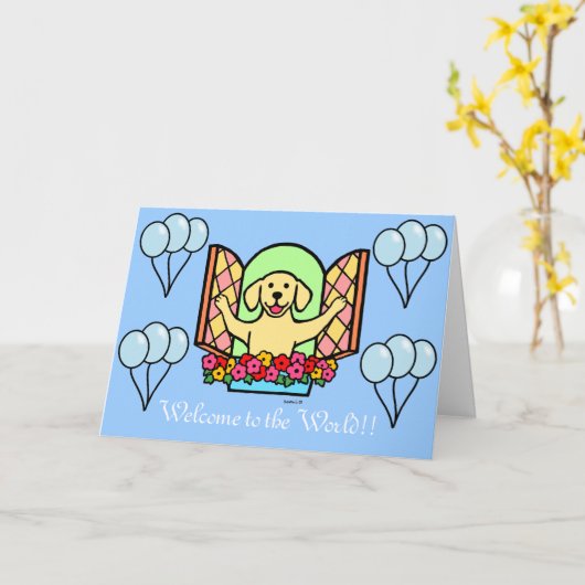 Gele Labrador New Baby Boy Gefeliciteerd Kaart (Gele Bloem)