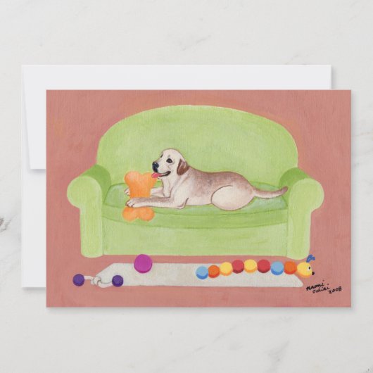 Gele labrador op de groene bank kaart (Voorkant)