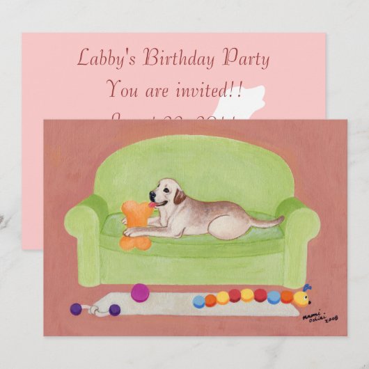 Gele labrador op de groene bank kaart (Voorkant / Achterkant)